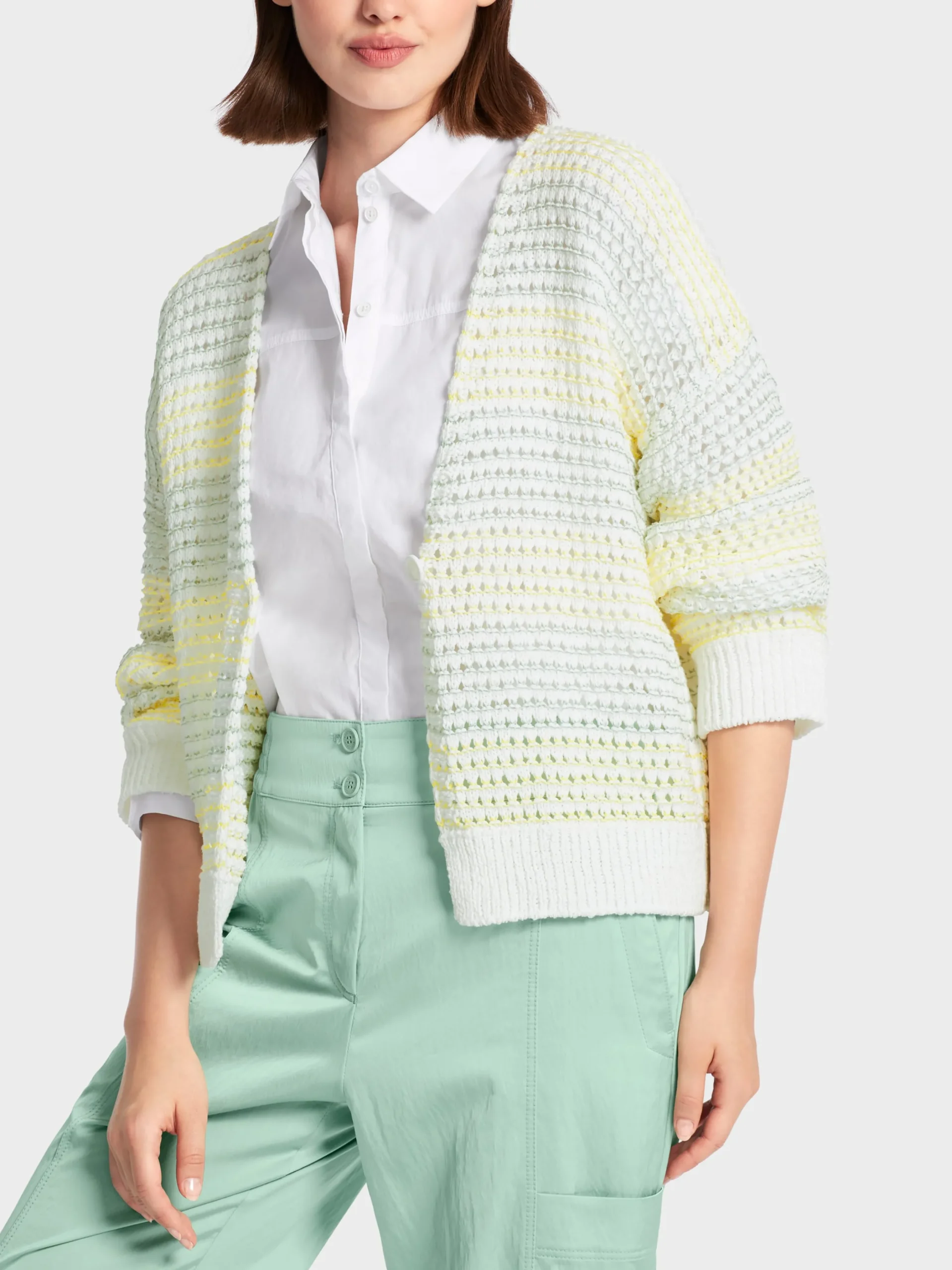 Marc Cain Jacken|Strick-GESTREIFTER CARDIGAN KNITTED IN GERMANY off-white