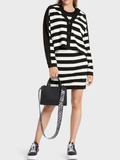 Marc Cain Jacken|Strick-GESTREIFTER CARDIGAN "RETHINK TOGETHER" white and black