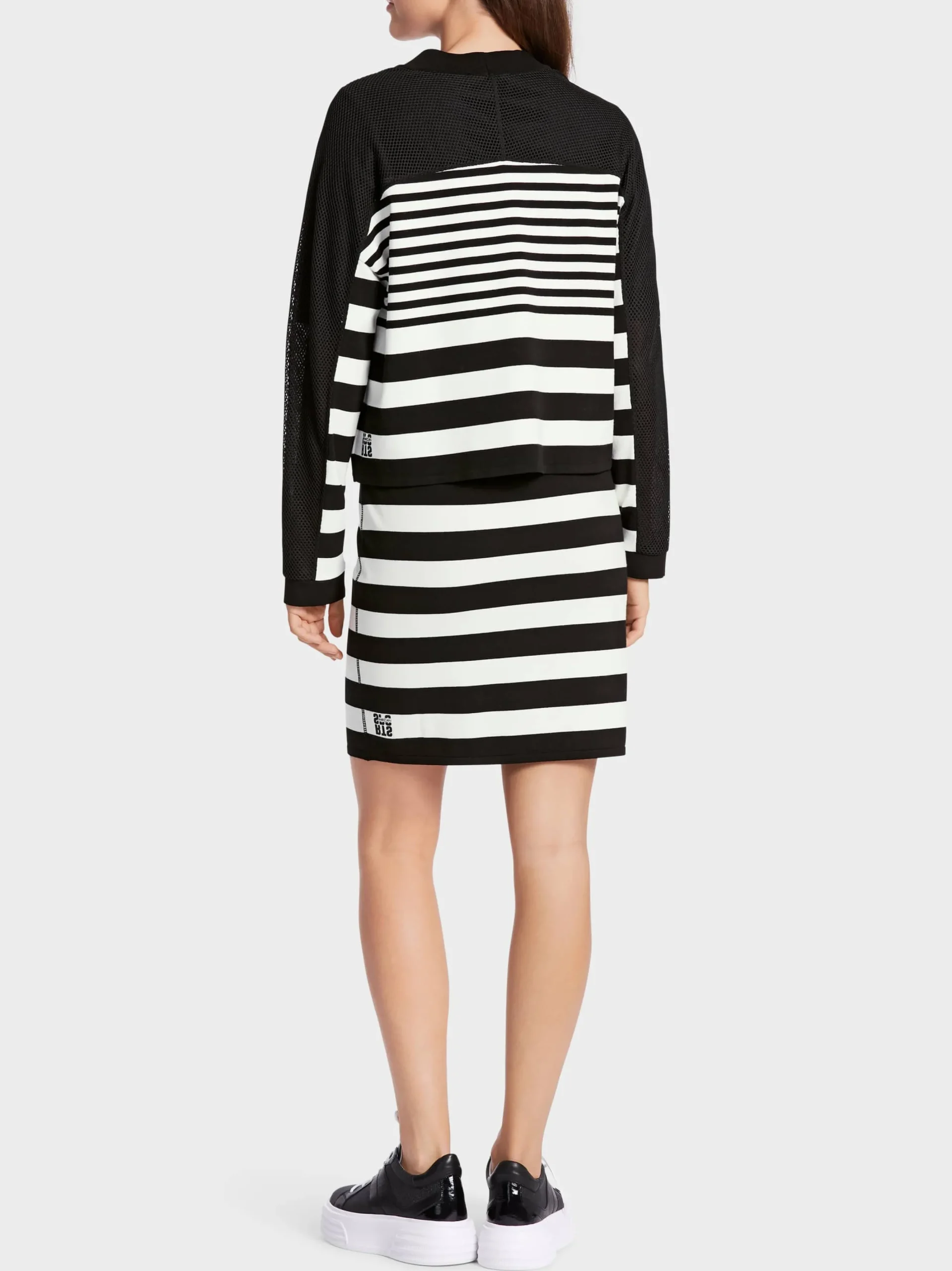 Marc Cain Jacken|Strick-GESTREIFTER CARDIGAN "RETHINK TOGETHER" white and black