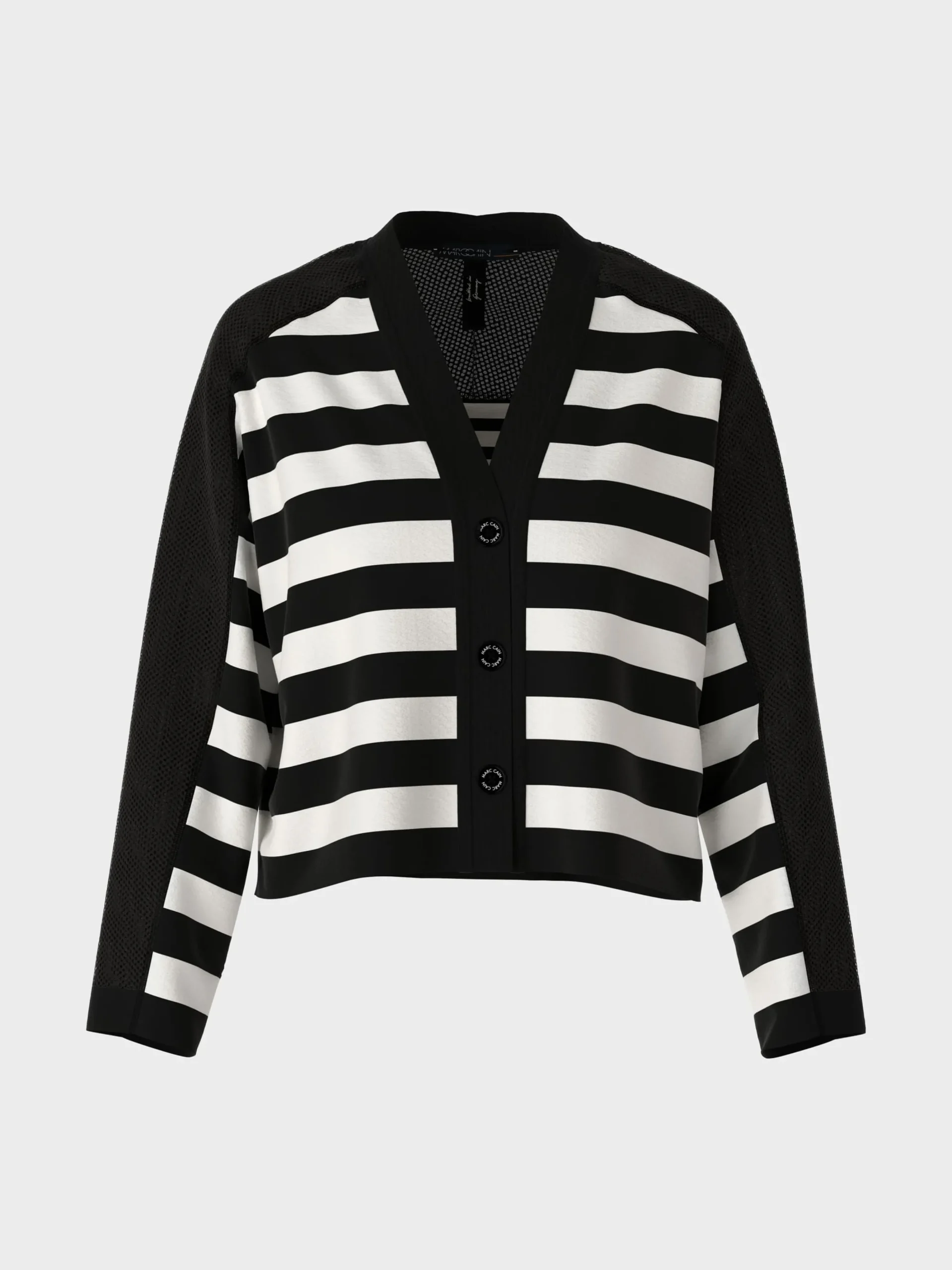 Marc Cain Jacken|Strick-GESTREIFTER CARDIGAN "RETHINK TOGETHER" white and black