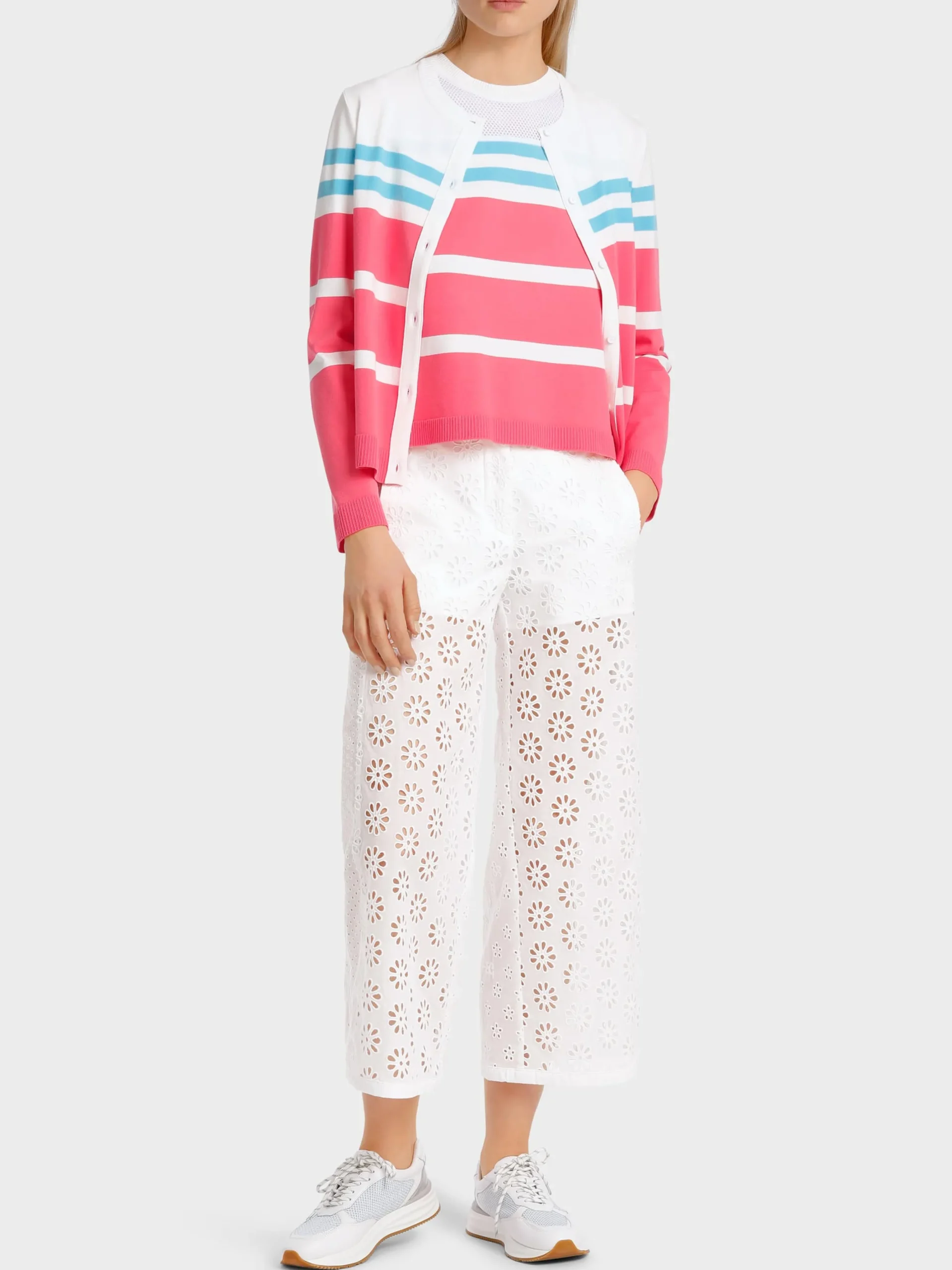 Marc Cain Jacken|Strick-GESTREIFTER "RETHINK TOGETHER" CARDIGAN light neon red