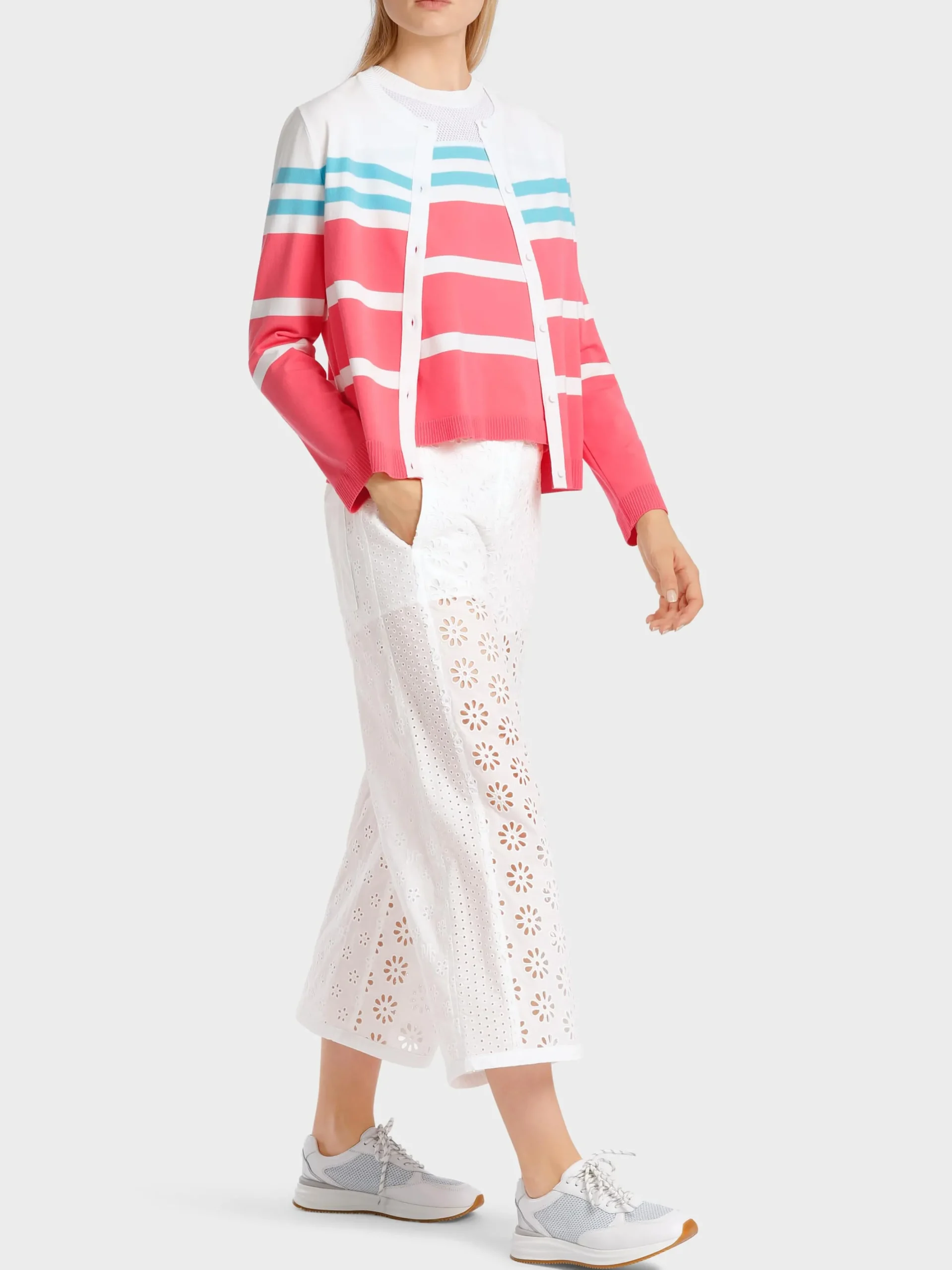 Marc Cain Jacken|Strick-GESTREIFTER "RETHINK TOGETHER" CARDIGAN light neon red