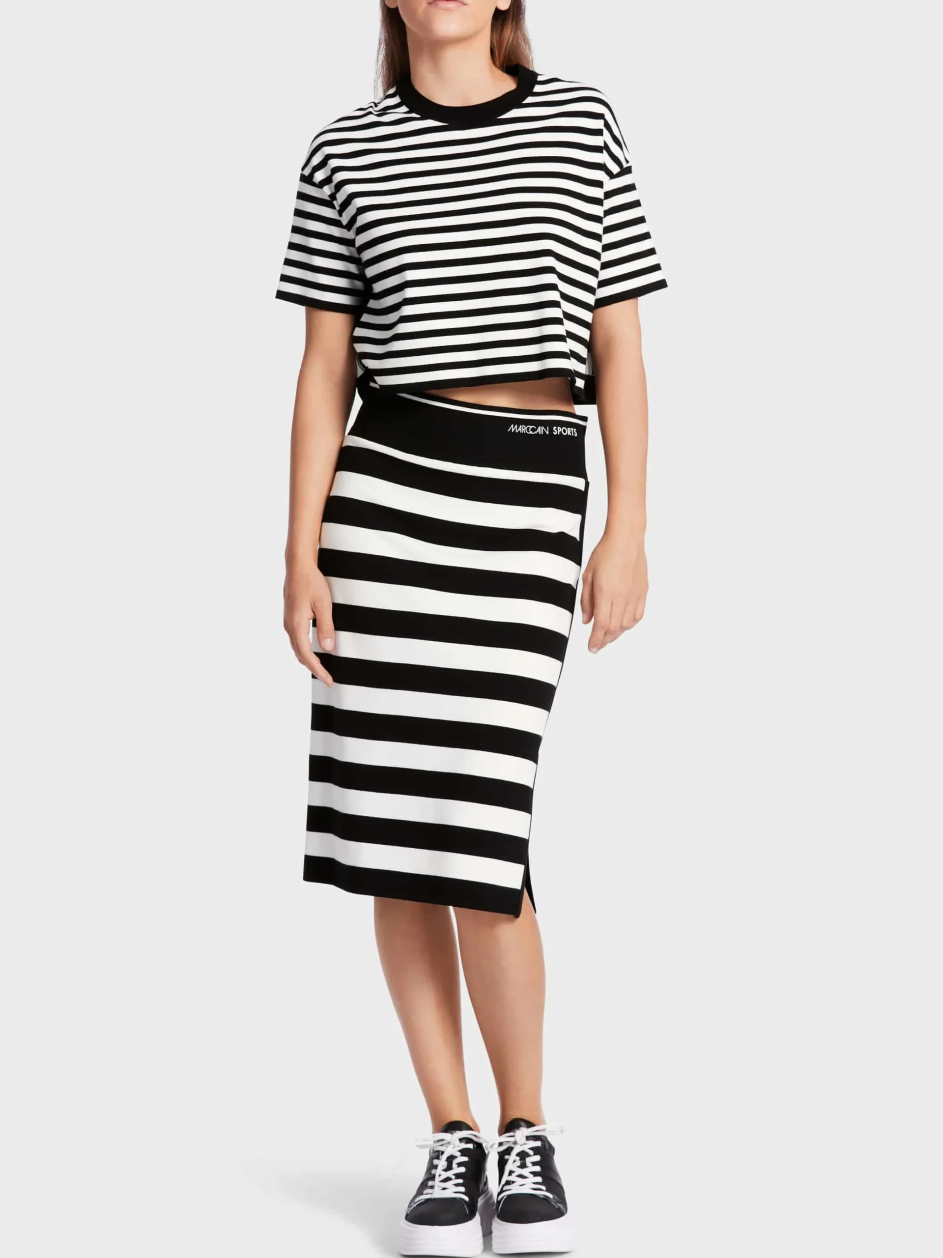 Marc Cain Strick|Röcke-GESTREIFTER ROCK "RETHINK TOGETHER" white and black