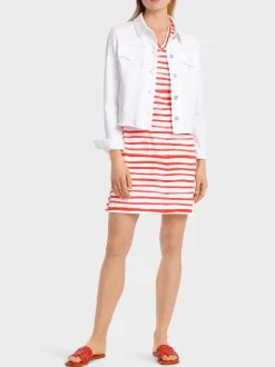 Marc Cain Kleider-GESTREIFTES KLEID AUS BAUMWOLLRIPP bright tomato