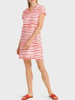Marc Cain Kleider-GESTREIFTES KLEID AUS BAUMWOLLRIPP bright tomato