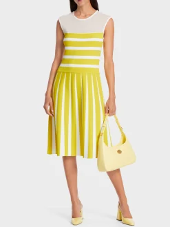 Marc Cain Kleider|Strick-GESTREIFTES KLEID KNITTED IN GERMANY bright sulphur
