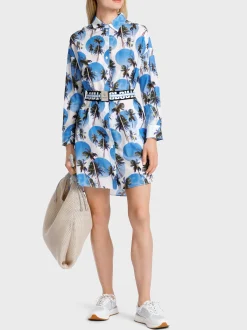 Marc Cain Kleider-HEMDBLUSENKLEID MIT PALMENPRINT bright azure