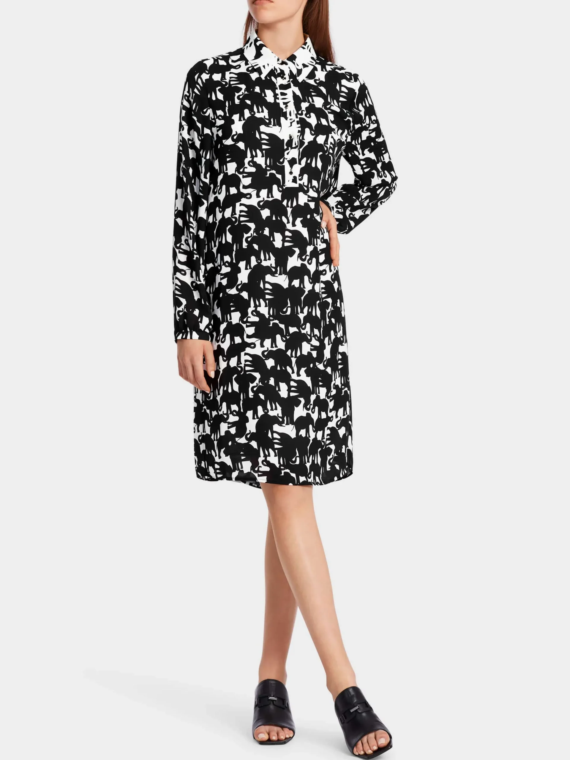 Marc Cain Kleider-HEMDBLUSENKLEID "RETHINK TOGETHER" black and white