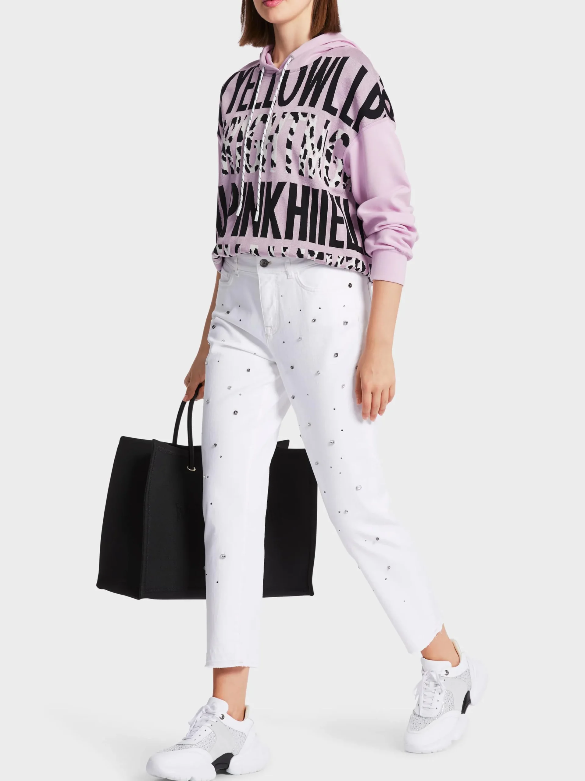 Marc Cain Pullover & Sweatshirts|Strick-KAPUZEN-SWEATER KNITTED IN GERMANY bright pink lavender