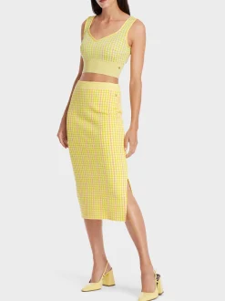 Marc Cain Röcke|Strick-KARIERTER ROCK KNITTED IN GERMANY pale lemon