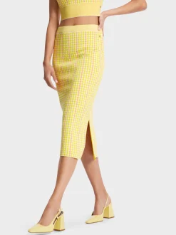 Marc Cain Röcke|Strick-KARIERTER ROCK KNITTED IN GERMANY pale lemon