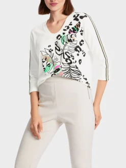 Marc Cain Shirts & Tops-KIMONO-T-SHIRT MIT MOTIV-PRINT off-white