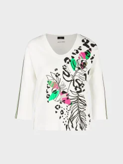 Marc Cain Shirts & Tops-KIMONO-T-SHIRT MIT MOTIV-PRINT off-white