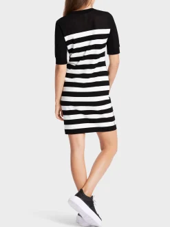 Marc Cain Kleider|Strick-KLEID MIT BLOCKSTREIF "RETHINK TOGETHER" white and black