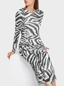 Marc Cain Kleider-KLEID MIT SMOK-DETAILS white and black