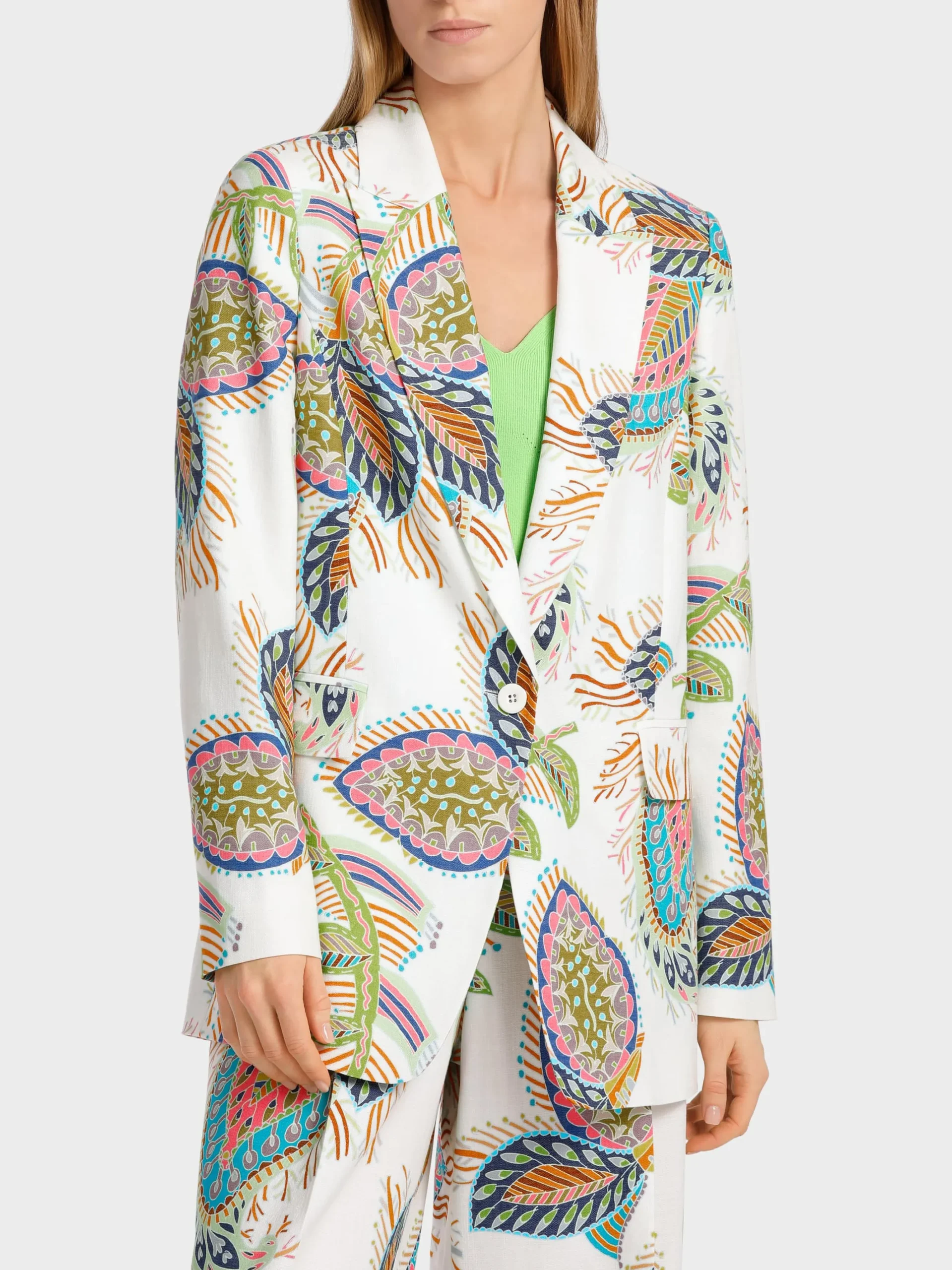 Marc Cain Blazer|Hosenanzüge-KÖRPERNAHER BLAZER MIT FANCY BLATTMOTIV white
