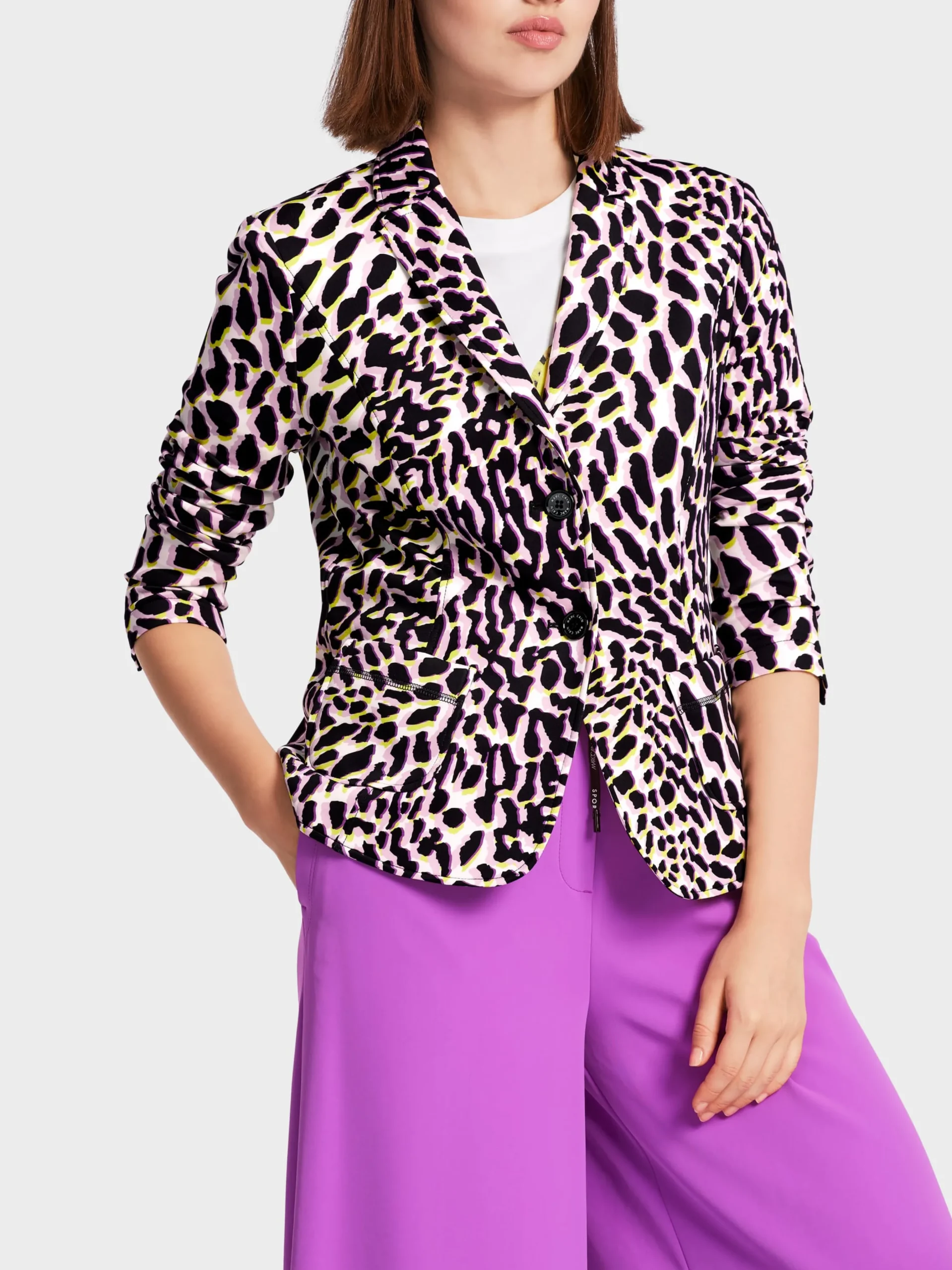 Marc Cain Blazer|Hosenanzüge-KÖRPERNAHER BLAZER MIT LEO-PRINT bright pink lavender