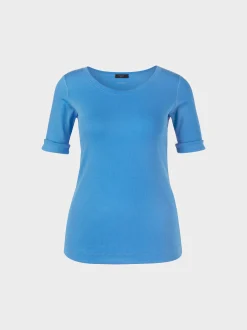 Marc Cain Shirts & Tops-KÖRPERNAHES T-SHIRT MIT ¾-ÄRMEL bright azure