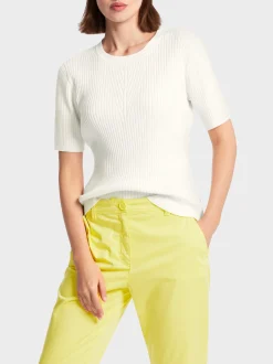 Marc Cain Pullover & Sweatshirts|Strick-KURZARM-SWEATER AUS FEINEM RIPPSTRICK off-white