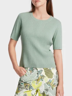 Marc Cain Pullover & Sweatshirts|Strick-KURZARM-SWEATER AUS FEINEM RIPPSTRICK soft sage