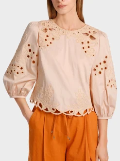 Marc Cain Blusen & Tuniken-KURZE BAUMWOLLBLUSE MIT LOCHSTICKEREI soft rose