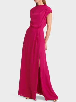 Marc Cain Kleider-LANGES KLEID MIT FALTENEINSATZ deep fuchsia