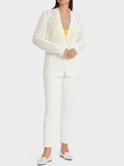 Marc Cain Jacken|Strick-LOCHMUSTER-CARDIGAN "RETHINK TOGETHER" off-white