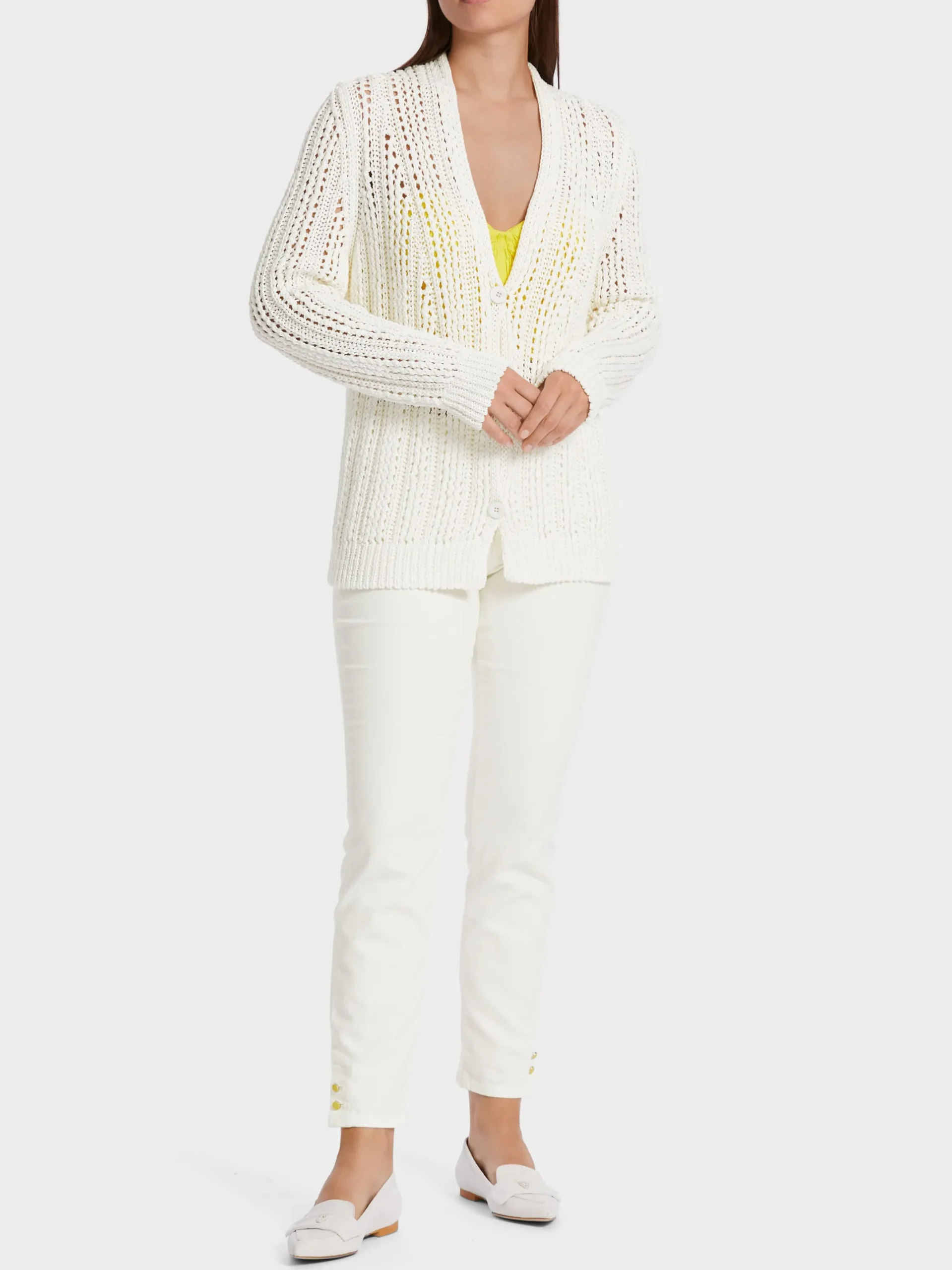 Marc Cain Jacken|Strick-LOCHMUSTER-CARDIGAN "RETHINK TOGETHER" off-white
