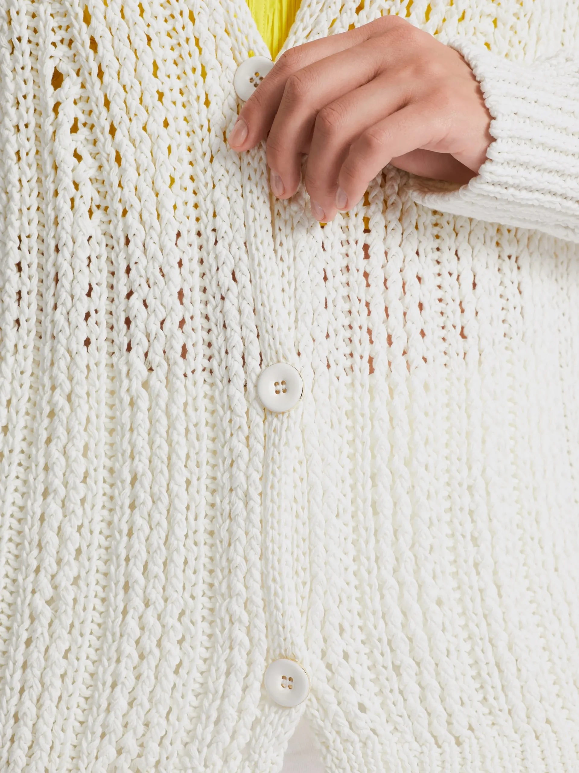 Marc Cain Jacken|Strick-LOCHMUSTER-CARDIGAN "RETHINK TOGETHER" off-white