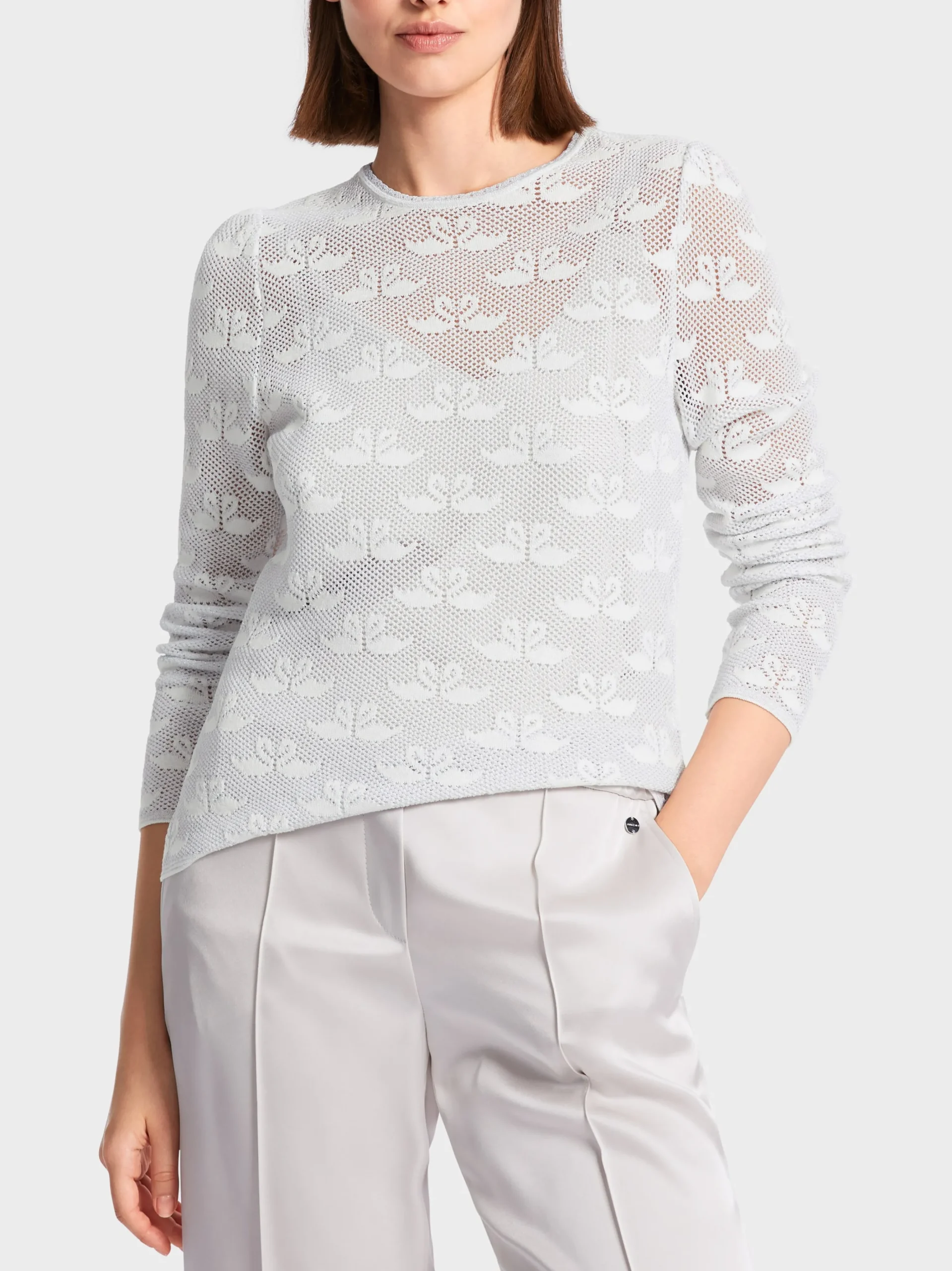Marc Cain Pullover & Sweatshirts|Strick-NETZ-PULLOVER KNITTED IN GERMANY off-white