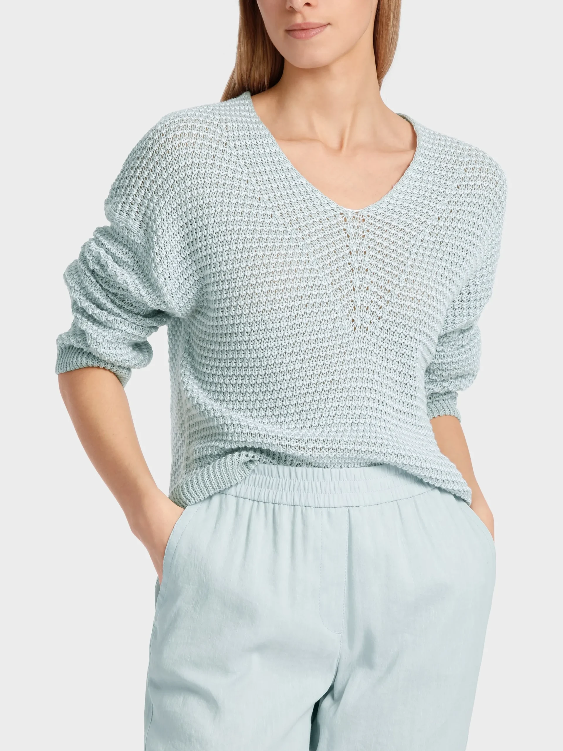 Marc Cain Pullover & Sweatshirts|Strick-OVERSIZED SWEATER MIT V-AUSSCHNITT smoky ice new