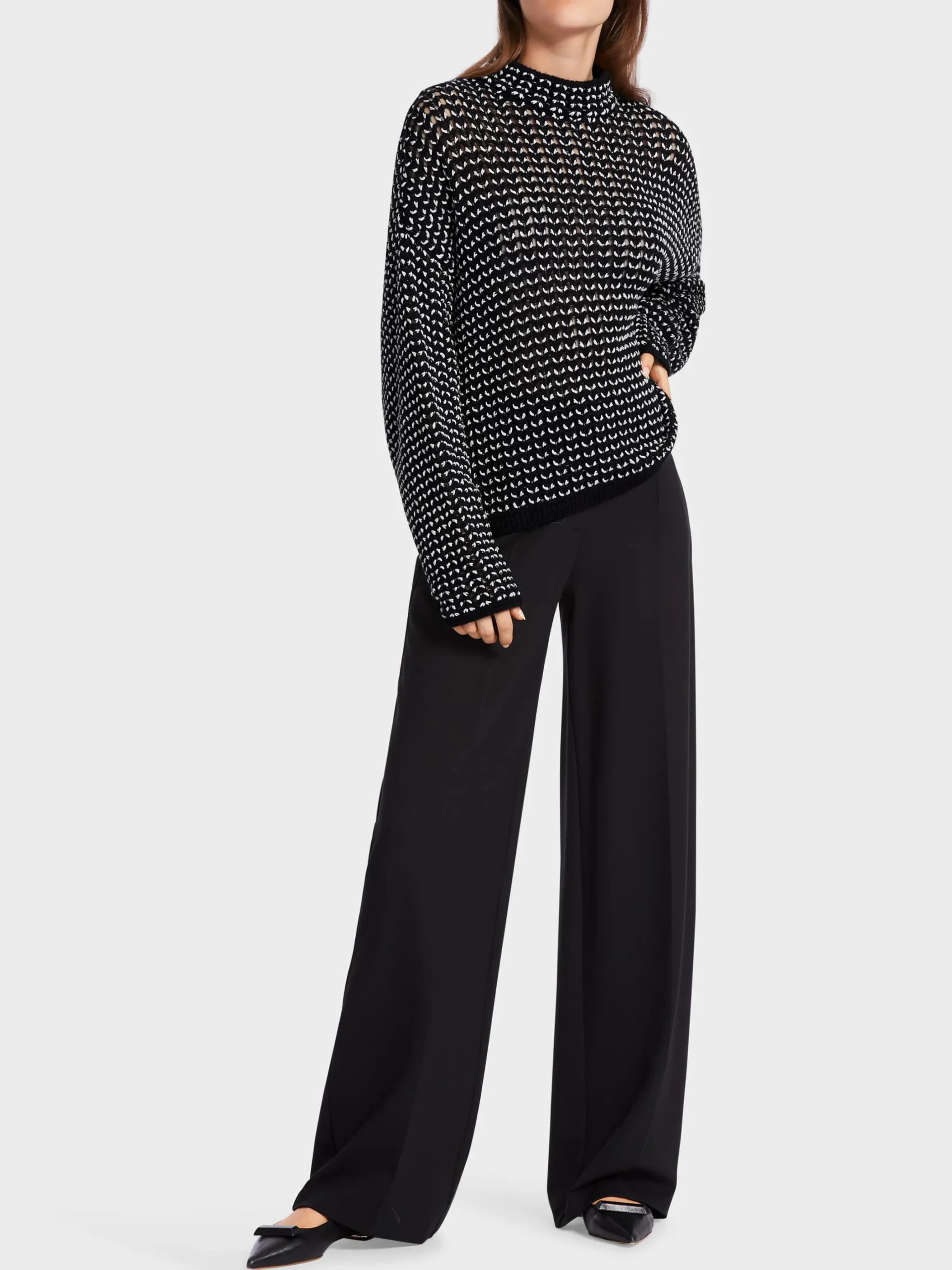 Marc Cain Pullover & Sweatshirts|Strick-OVERSIZED-PULLOVER KNITTED IN GERMANY black and white