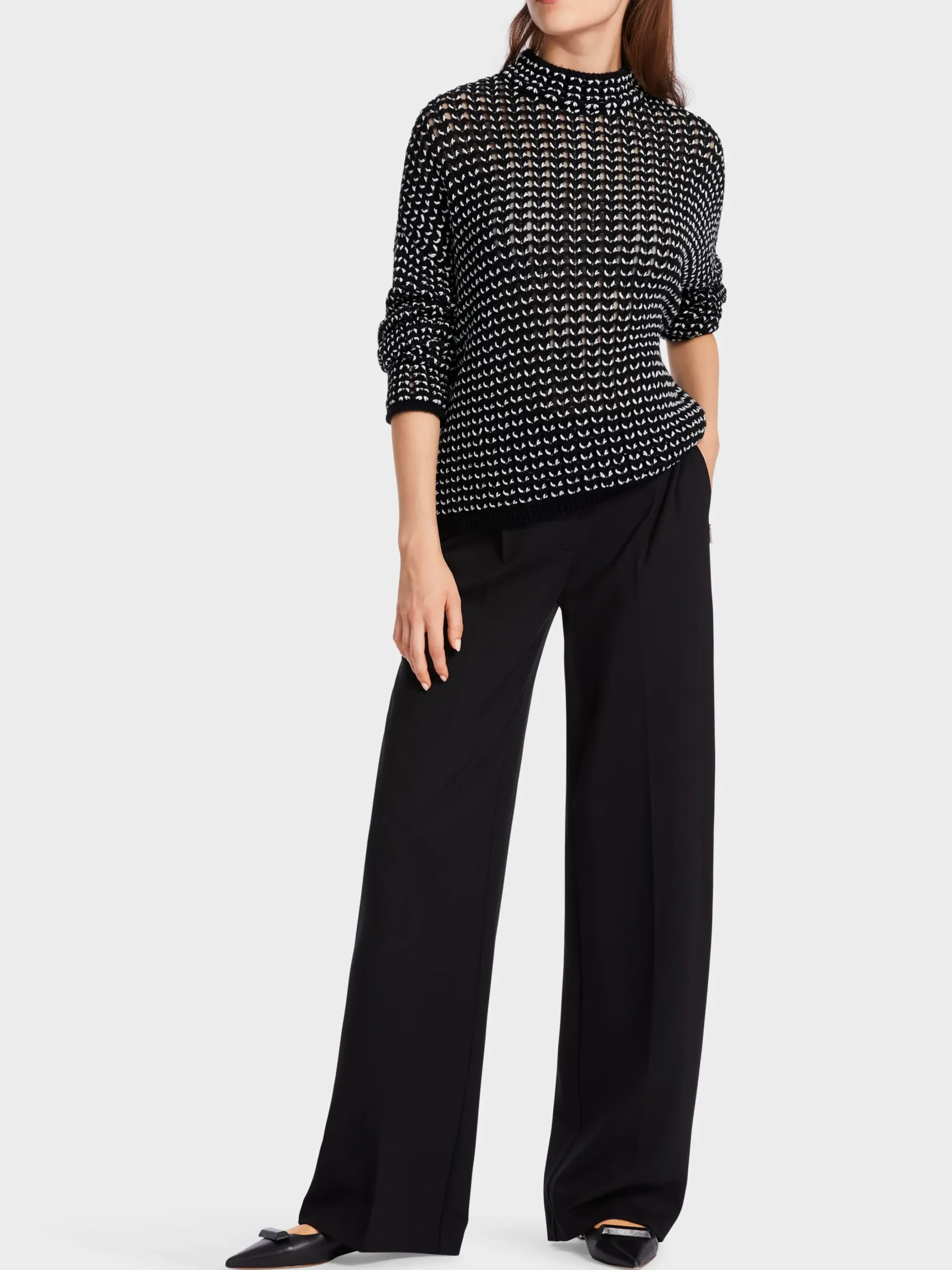 Marc Cain Pullover & Sweatshirts|Strick-OVERSIZED-PULLOVER KNITTED IN GERMANY black and white