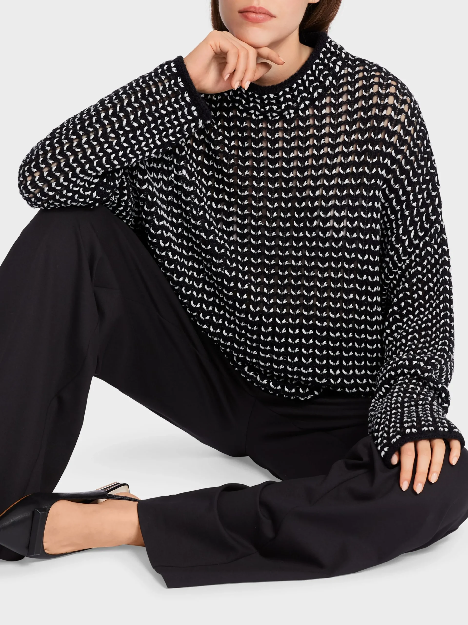 Marc Cain Pullover & Sweatshirts|Strick-OVERSIZED-PULLOVER KNITTED IN GERMANY black and white