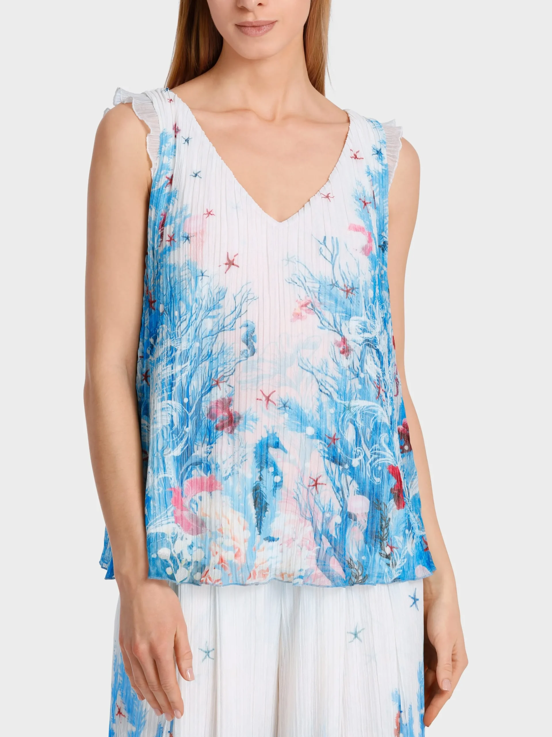 Marc Cain Shirts & Tops-PLISSIERTES TOP MIT UNTERWASSERPRINT light azure
