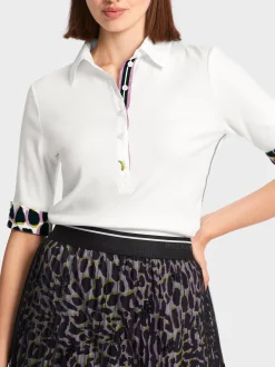 Marc Cain Shirts & Tops-POLOSHIRT IM MATERIALMIX off-white