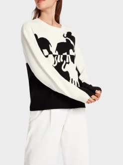 Marc Cain Pullover & Sweatshirts|Strick-PULLOVER MIT ELEFANTEN-MOTIV white and black