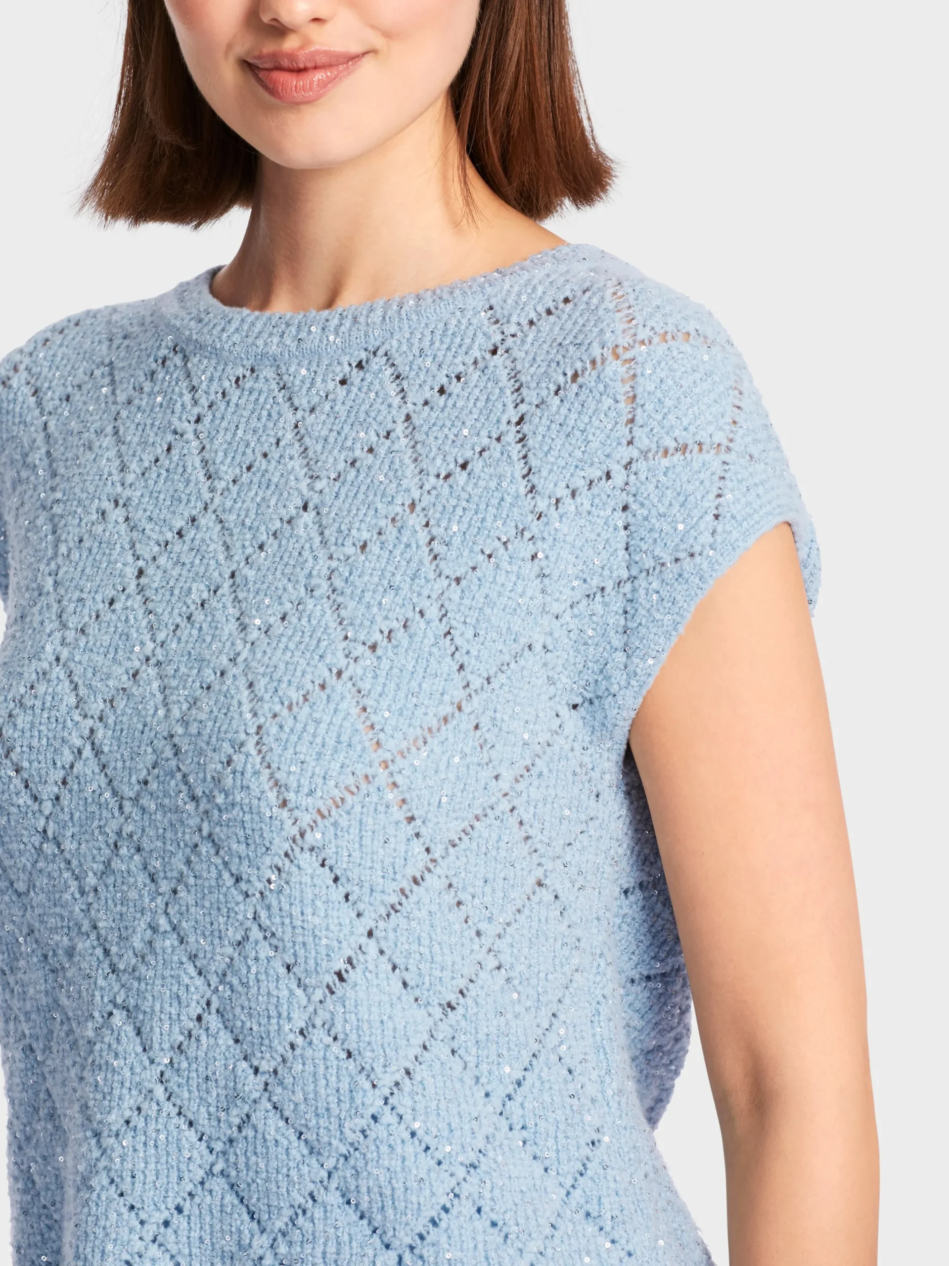 Marc Cain Pullover & Sweatshirts|Strick-RAUTEN-PULLUNDER KNITTED IN GERMANY soft summer sky