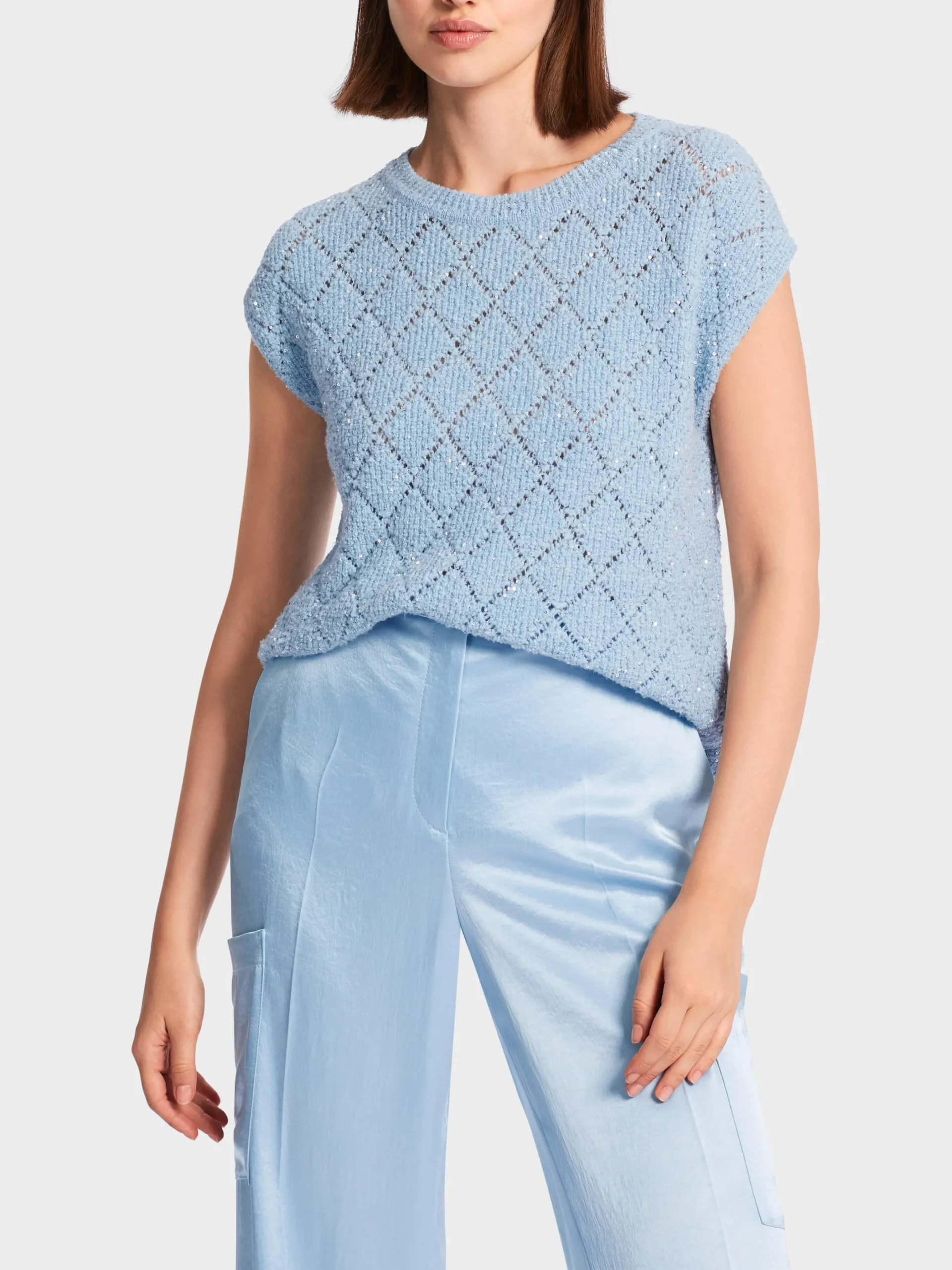Marc Cain Pullover & Sweatshirts|Strick-RAUTEN-PULLUNDER KNITTED IN GERMANY soft summer sky