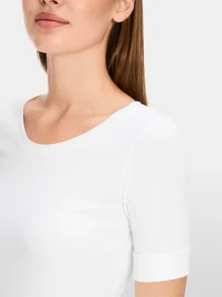 Marc Cain Shirts & Tops-RUNDHALS-SHIRT MIT HALBEN ÄRMELN white