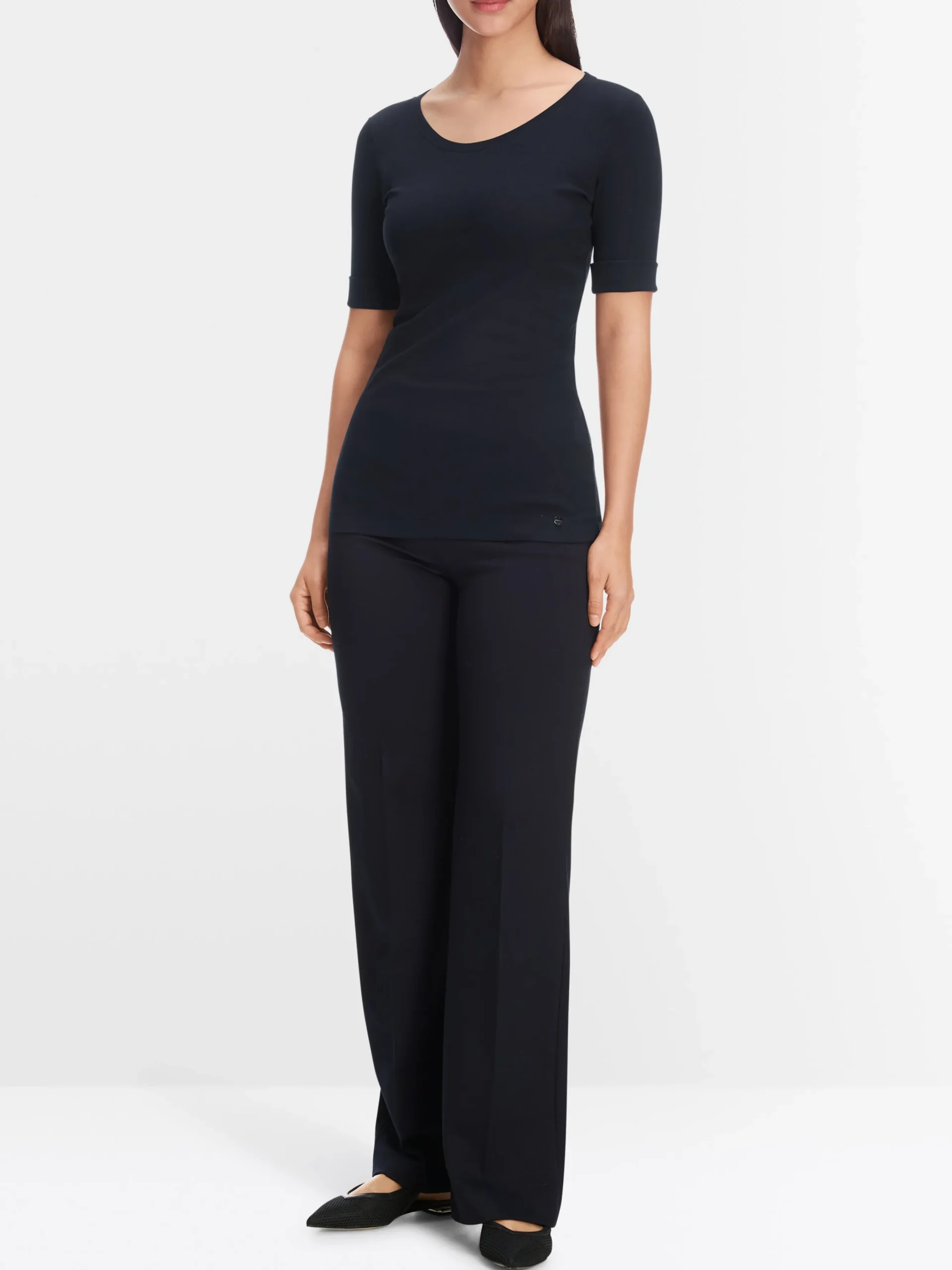 Marc Cain Shirts & Tops-RUNDHALS-SHIRT MIT HALBEN ÄRMELN midnight blue
