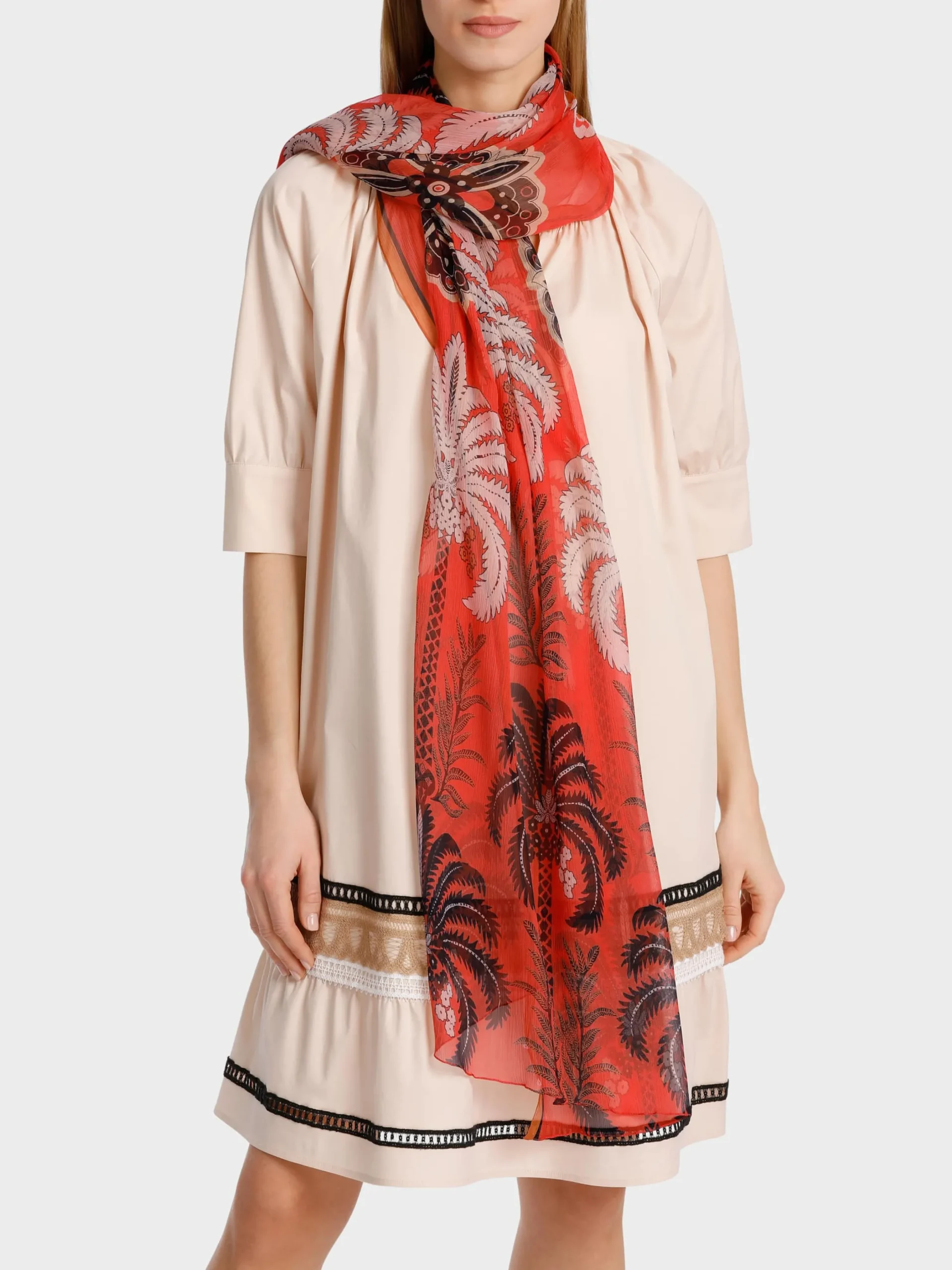 Marc Cain Accessoires-SCHAL AUS BEDRUCKTEM SEIDENCRÊPE bright tomato