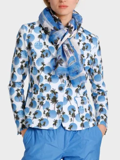 Marc Cain Accessoires-SCHAL MIT PALMEN-PUNKTE-PRINT bright azure