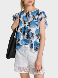 Marc Cain Blusen & Tuniken-SCHLUPFBLUSE IM PALMEN-PUNKTE-PRINT bright azure