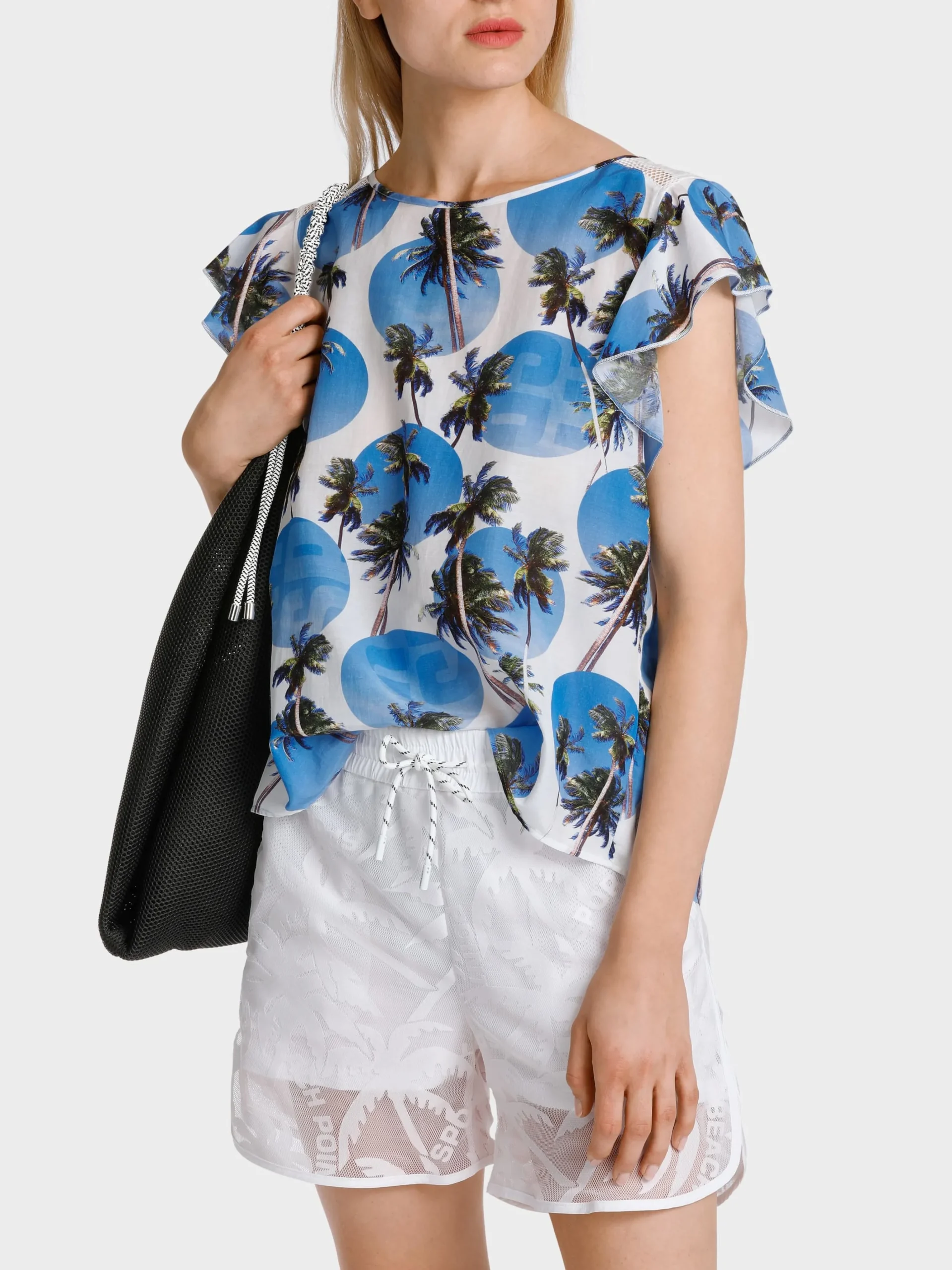 Marc Cain Blusen & Tuniken-SCHLUPFBLUSE IM PALMEN-PUNKTE-PRINT bright azure