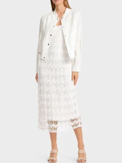 Marc Cain Kleider|Strick-SCHMALES SPITZENKLEID “RETHINK TOGETHER” off-white