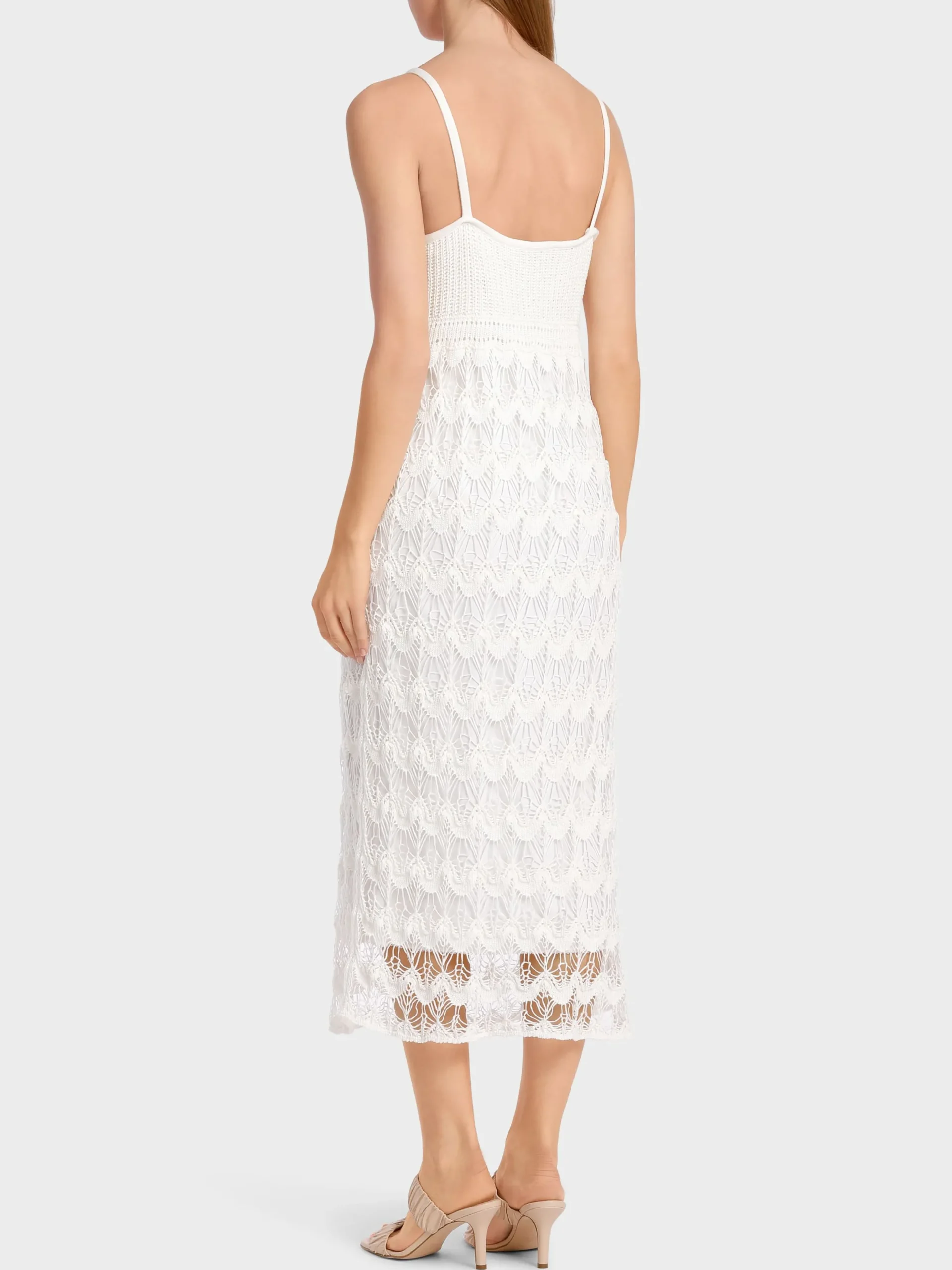 Marc Cain Kleider|Strick-SCHMALES SPITZENKLEID “RETHINK TOGETHER” off-white