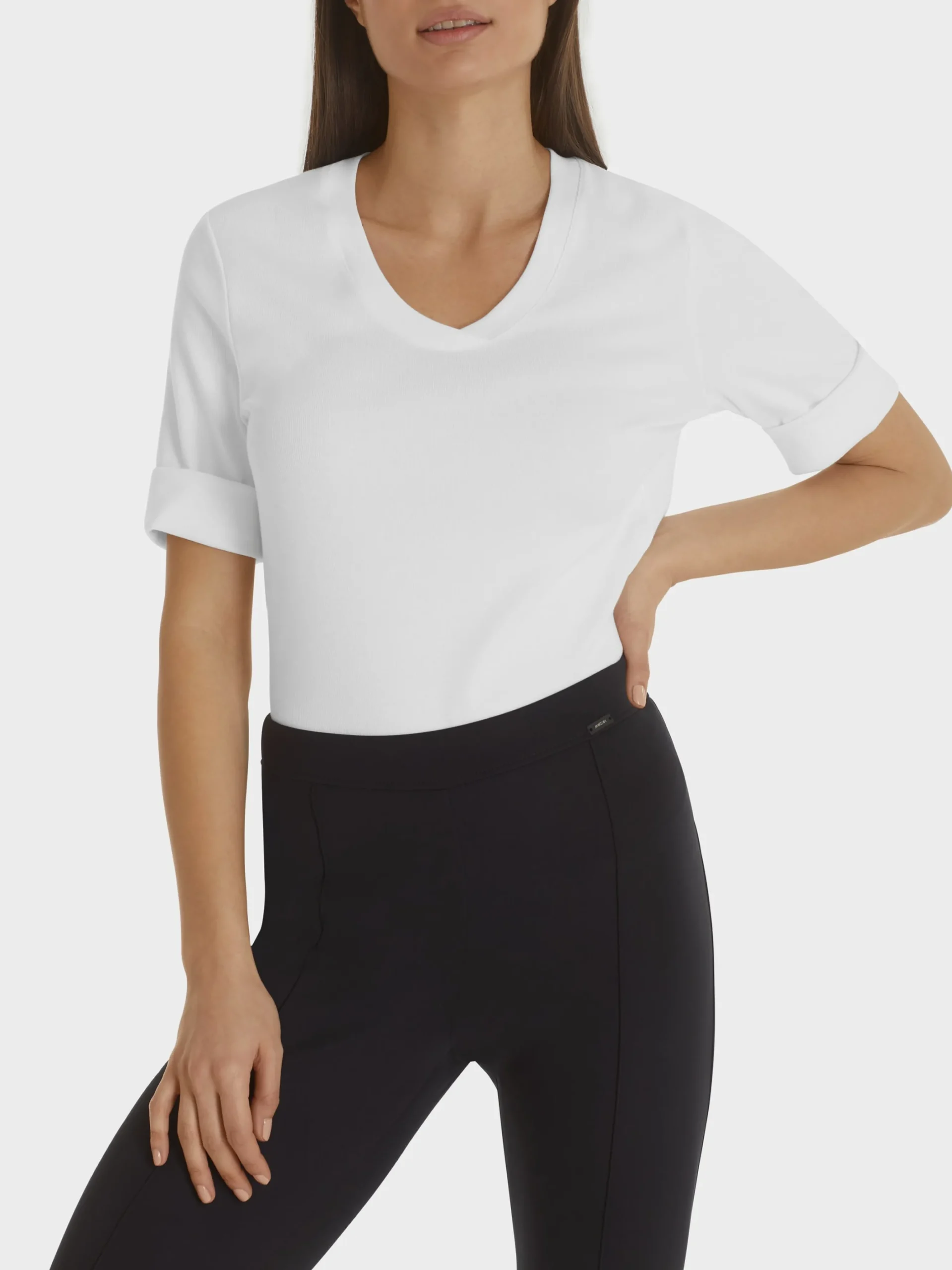 Marc Cain Shirts & Tops-SHIRT AUS BAUMWOLL-RIPP-JERSEY white