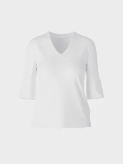 Marc Cain Shirts & Tops-SHIRT AUS BAUMWOLL-RIPP-JERSEY white