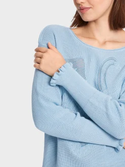 Marc Cain Pullover & Sweatshirts|Strick-STRICKPULLOVER MIT SCHWAN soft summer sky